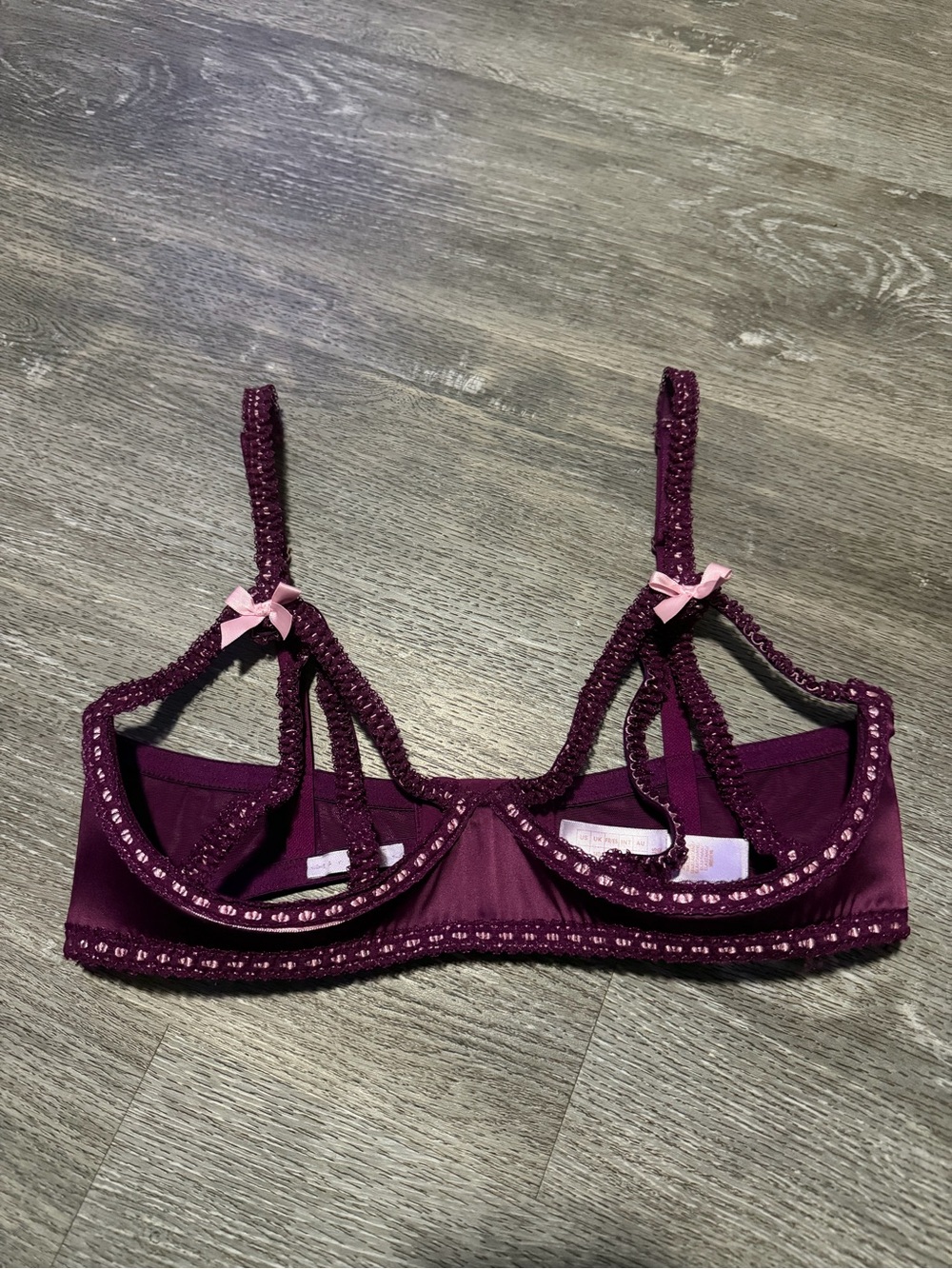Savage X Fenty Plum Lace Strappy Underwire Bra with Pink Bows
